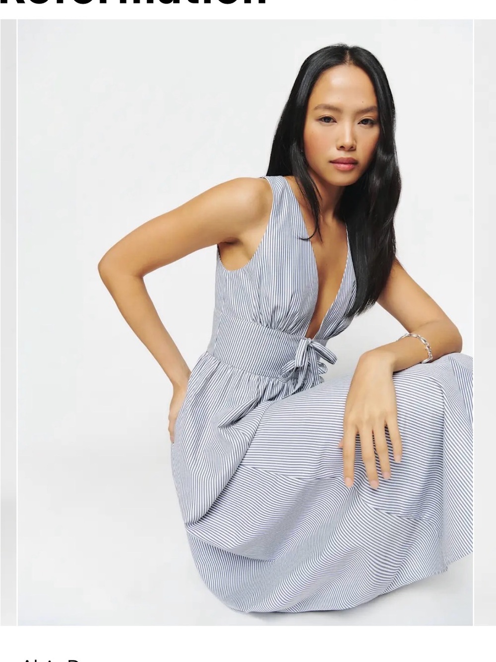 Reformation Alvin Dress NWT Pale Blue Sleeveless Midi Dress with Front Tie - Picture 2 of 9